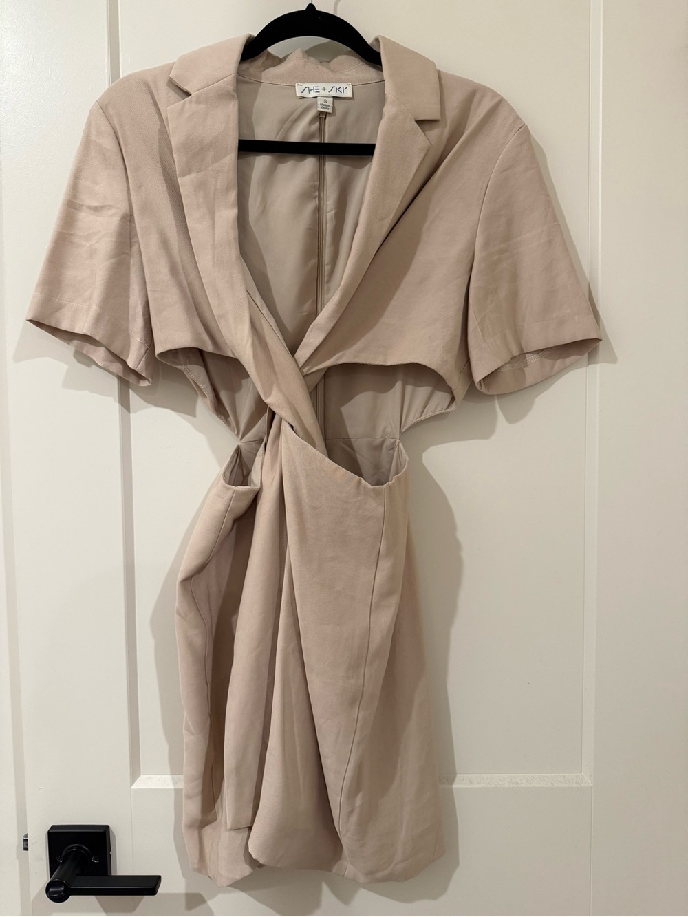 SHE+SKY Beige Tie-Front Short Sleeve Dress